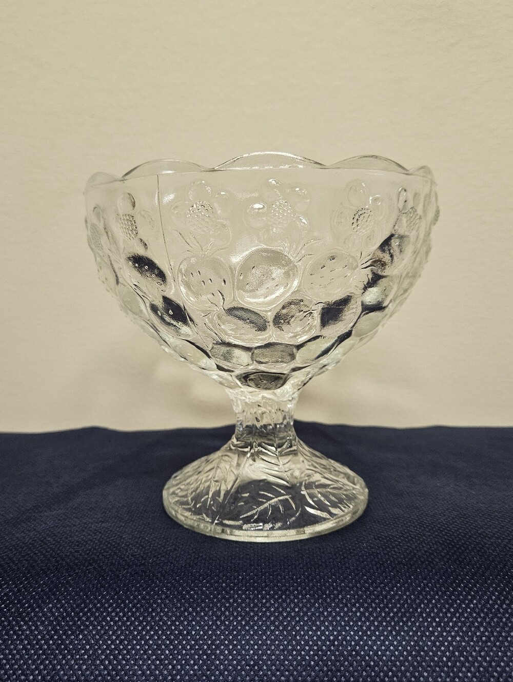 Strawberry & Floral Pattern Glass Compote